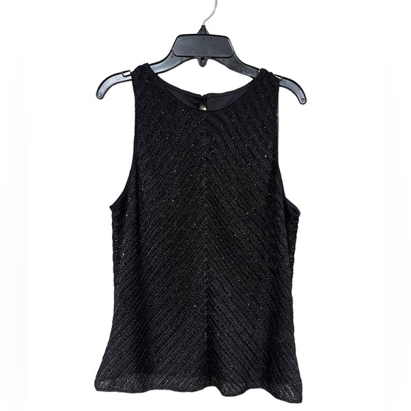 Carmen Marc Valvo Beaded Tank Top Size Large Black Sleeveless Keyhole Back - Picture 1 of 10